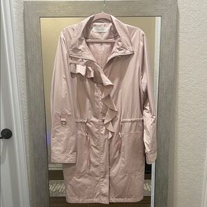 T Tahari Blush Ruffled Trench Coat